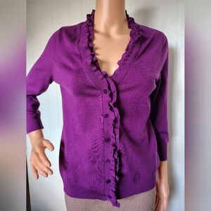 Amber Sun Collection Purple Ruffle Trim Women's Sweater Size XS.